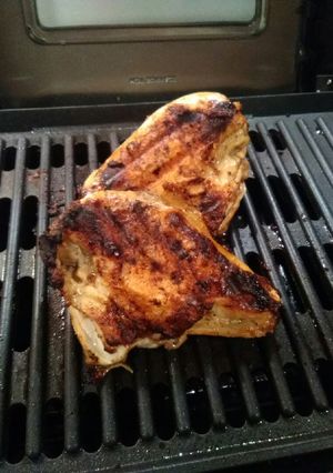 A picture of Grilled chicken and zucchini !!! More like a review!!!.