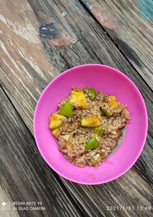 Una foto de Arroz con zucchini y salsa dulce