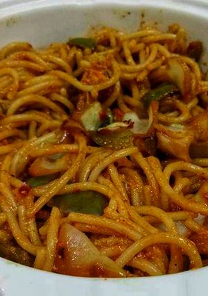 A picture of Spicy vegetable spaghetti.