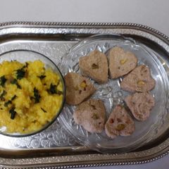 A picture of Falahari cookies with samo rice khichadi.