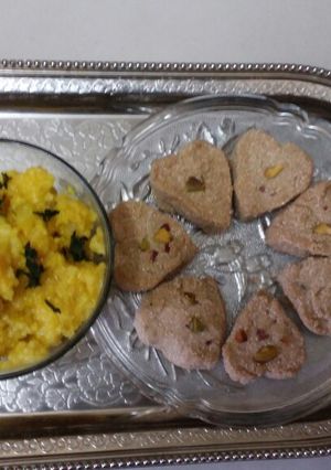 A picture of Falahari cookies with samo rice khichadi.