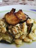 Risotto con Gamberetti, Pesto di Zucchine e Chips di Melanzane