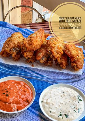 Foto resep Crispy Chicken Wings with Blue Cheese Dipping Sauce & Spicy Mustard Sauce