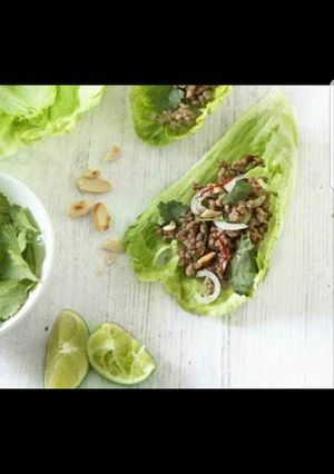A picture of Mince on lettuce (san choy pau).
