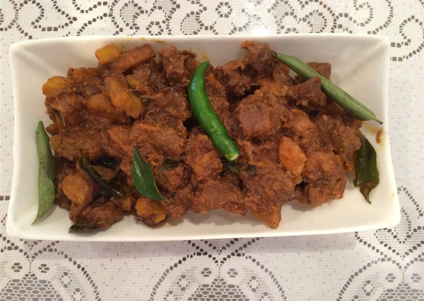 Beef/Raw Banana Ularthiyathu (Thrissur style)