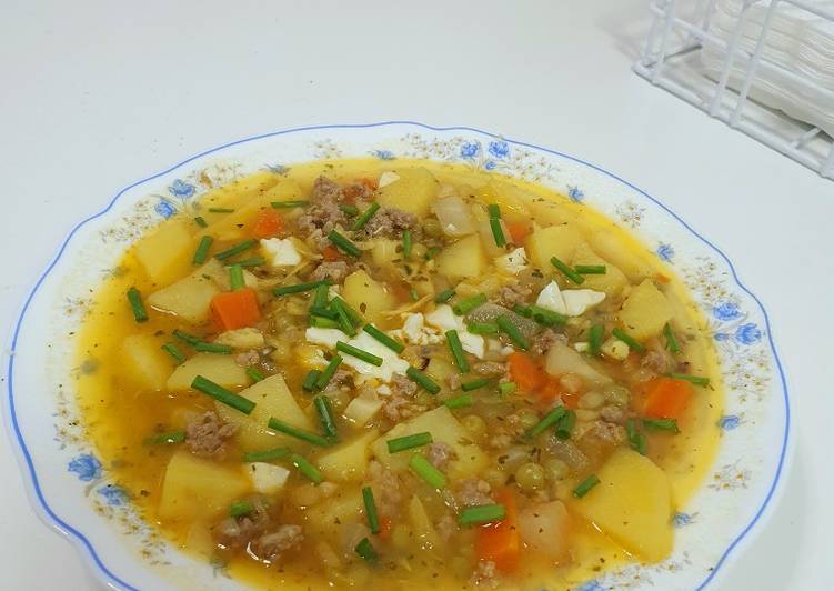 Sopa de verdura y carne picada