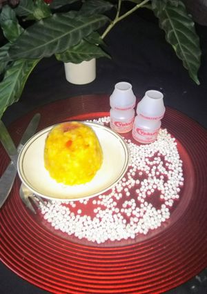 A picture of Sabudana Pudding with Yakult.