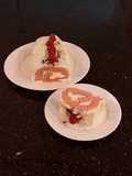 Fresh Rasberry Cake Roll with Whipped White Chocolate Ganache Filling and Frosting