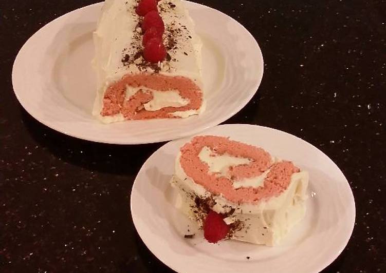 Simple Way to Make Perfect Fresh Rasberry Cake Roll with Whipped White Chocolate Ganache Filling and Frosting