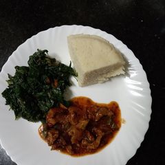 A picture of Ugali, beef, kunde.