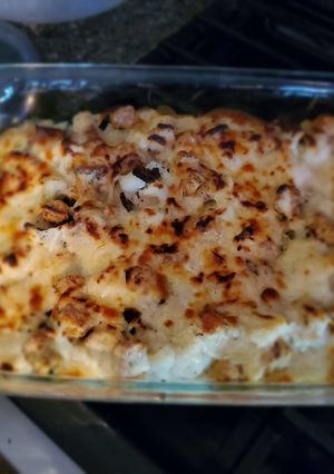 A picture of Vegetarian Chicken and Cauliflower Casserole.