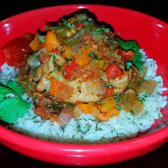 A picture of Mike's Southwestern Chicken Thighs Over Rice.