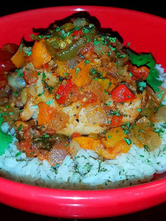 A picture of Mike's Southwestern Chicken Thighs Over Rice.