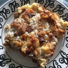 A picture of Coconut Walnut Bread Pudding.