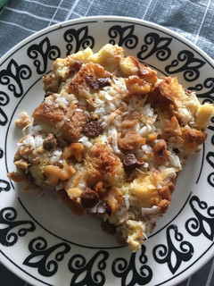 A picture of Coconut Walnut Bread Pudding.