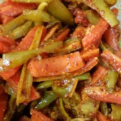A picture of Fresh carrot Green chilli pickle.