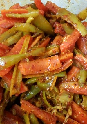 A picture of Fresh carrot Green chilli pickle.