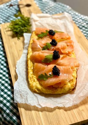 Una foto de Pastel de puerros con salmón. Muy fácil y sano