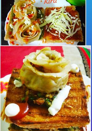 A picture of Spinach & Veggie stuffed Momo Sandwich.