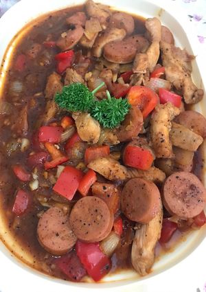 Foto resep Ayam & sosis black pepper