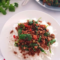A picture of Stir Fried Minced Meat with Baby Spinach.