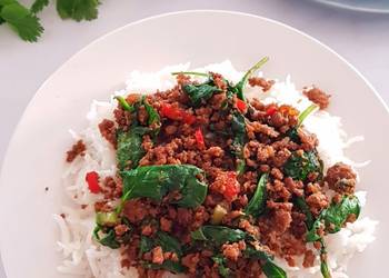 How to Make Tasty Stir Fried Minced Meat with Baby Spinach