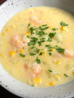 A picture of Prawn, Potato & Corn Chowder.