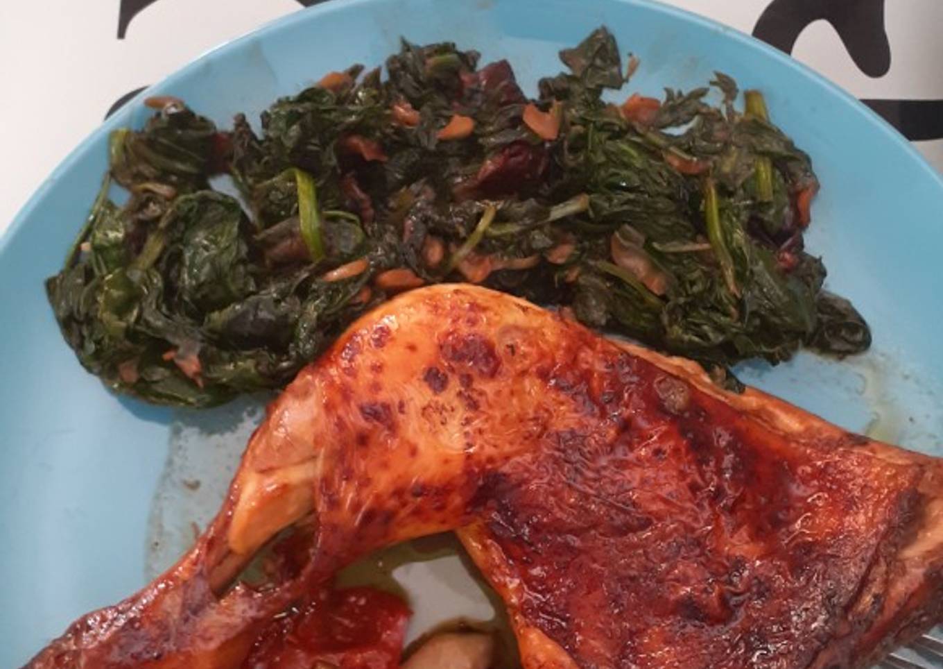 Pollo al horno con verduritas y salsa teriyaki