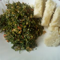 A picture of Stir fried Kales with eggs.