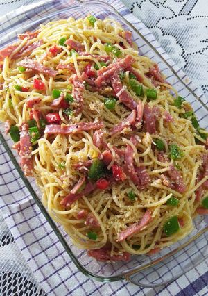 Foto resep Spaghetti Aglio e Olio Smoked Beef