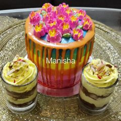 A picture of Holi special Thandai flavour colorful cake.