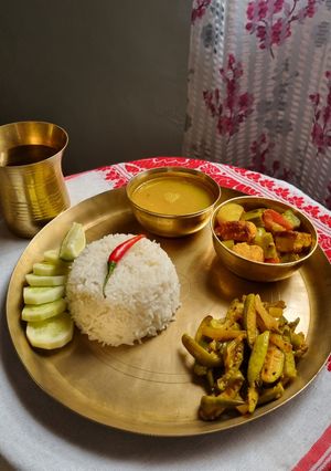 A picture of Ghar ki Assamese Vegetable Thaali.