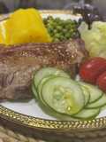 Bife grelhado com puré de abóbora