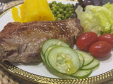 Bife grelhado com puré de abóbora