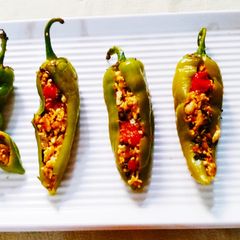 A picture of Stuff Mirchi with Paneer Bhurji.
