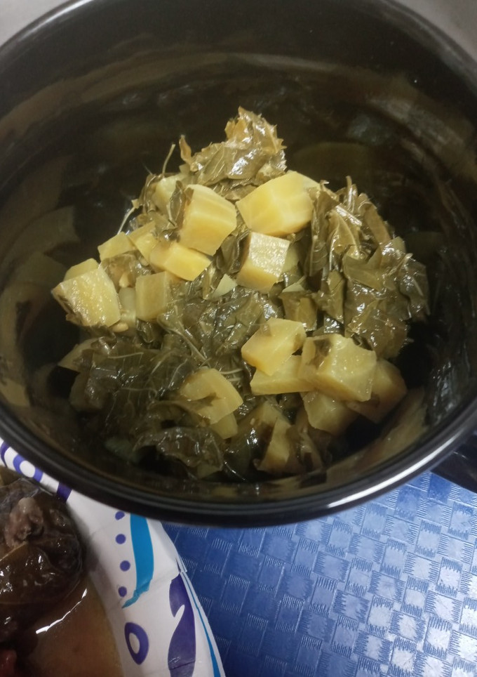A picture of Golden Beets with Grape Leaves.