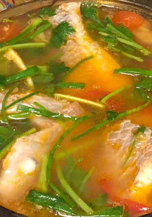 Hình của món Cá điêu hồng nấu ngót.
