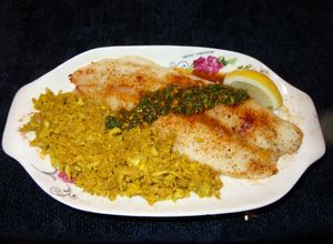 Una foto de LENGUADO ASADO CON MARROQUI CHERMOULA SALSA. JON STYLE