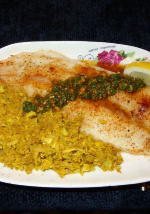 A picture of Broiled Sole with Moroccan Chermoula Sauce, Jon Style.