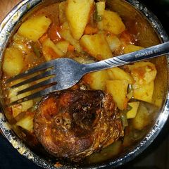A picture of Sweet potato porriage with fish.