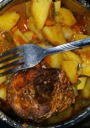 A picture of Sweet potato porriage with fish.