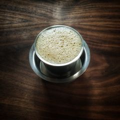 A picture of South Indian filter coffee.