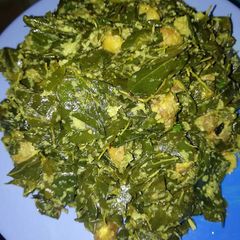 A picture of Moringa leaves and jackfruit seed sabji.