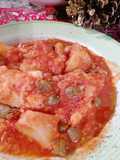 Baccalà fritto e messo in salsa, con le patate