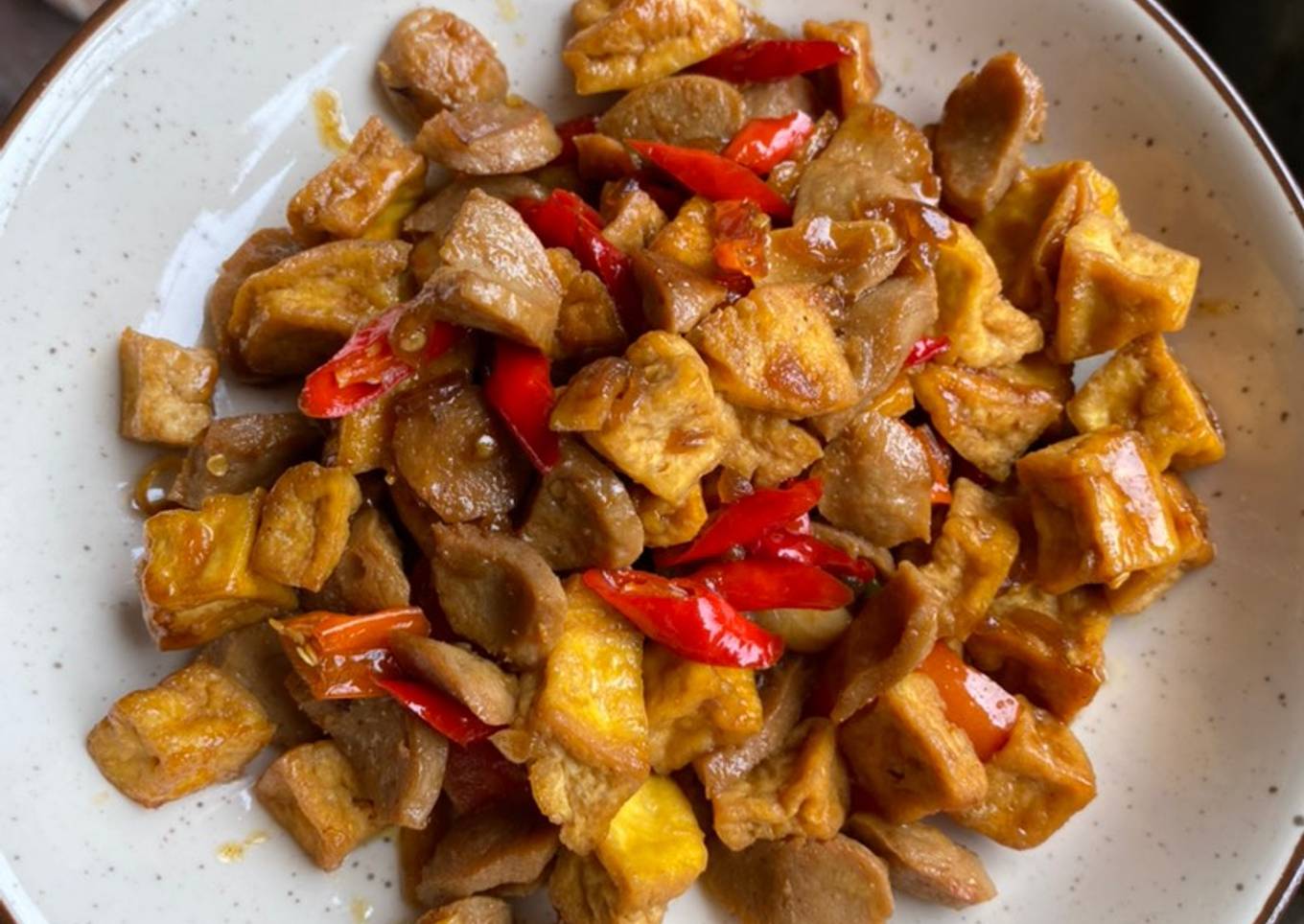 Tumis bakso tahu pedas manis