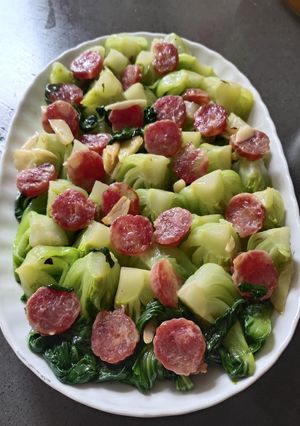 A picture of Sautéed Bok Choy with Chinese Sausage.
