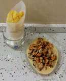 Papelón de patatas fritas con mejillones en crema de nata y chalotas