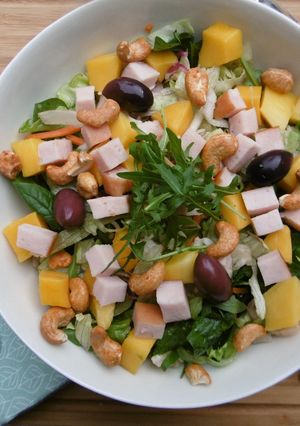 A picture of Spring Salad with Mango, Chicken, Spinach & Cashews.
