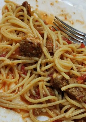 Una foto de Spaghettis 🍝 con salsa bolognesa