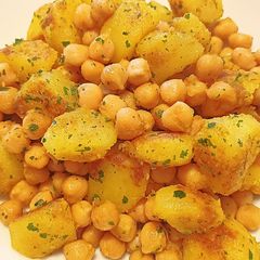 A picture of Indian inspired potatoes and chickpeas.